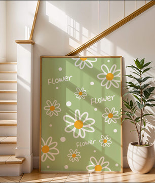 Estampado floral con margaritas sobre fondo verde