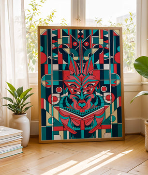 Arte abstracto geométrico de lobo con influencias tribales