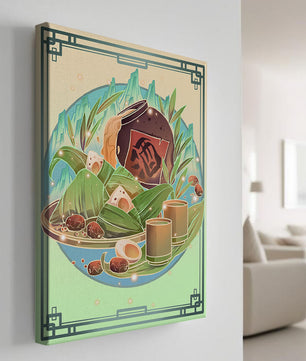 Traditional Chinese food illustration with festive elements