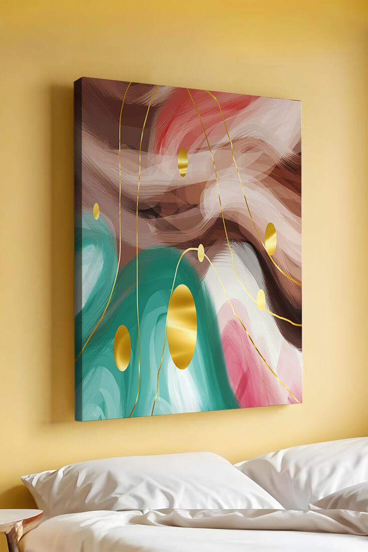 Abstract colorful swirl design with golden circles