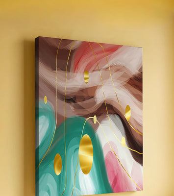 Abstract colorful swirl design with golden circles