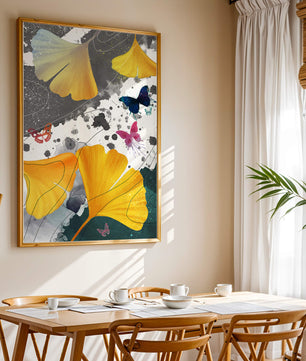 Artistic Composition with Yellow Leaves and Butterflies