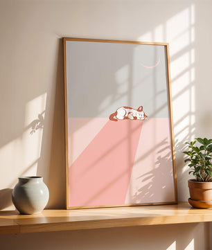 Schlafende Katze in minimalistischer Mondlichtszene