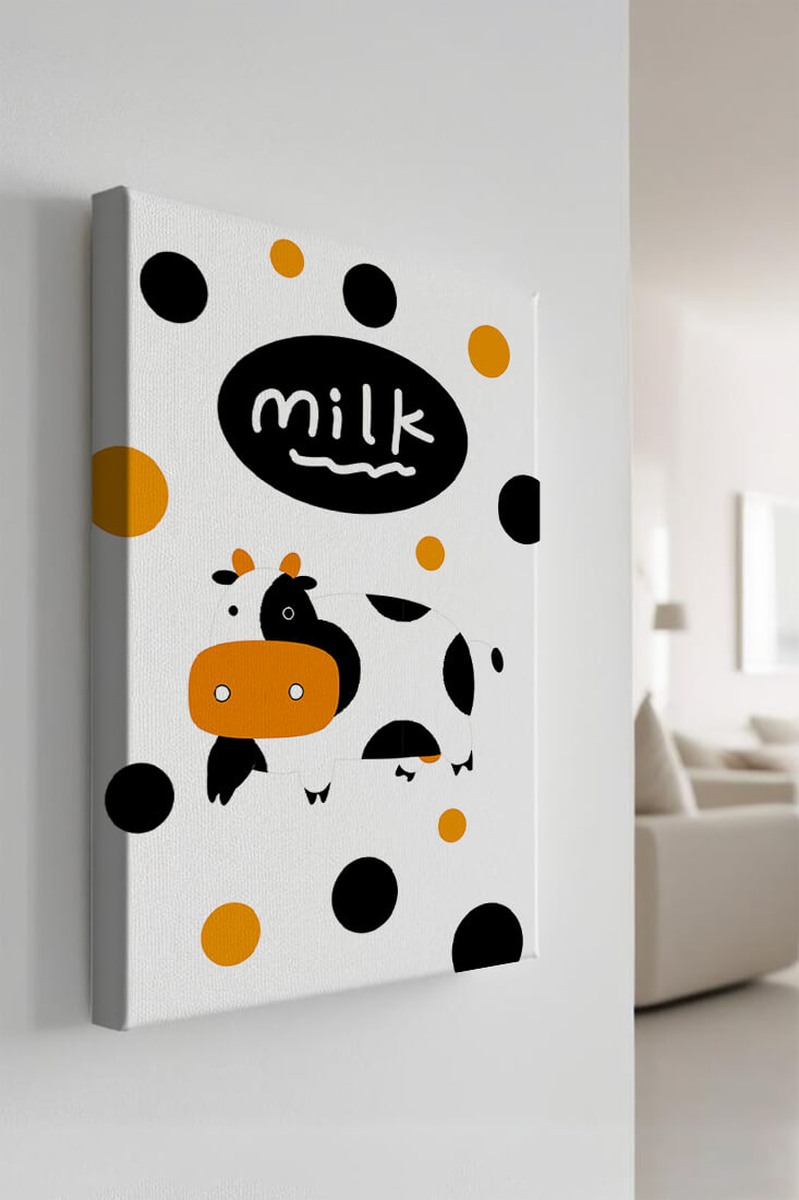 Illustrated cow with modern design and abstract elements