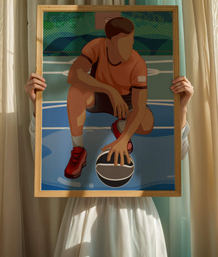 Ilustración de un jugador de baloncesto en la cancha en una pose dinámica
