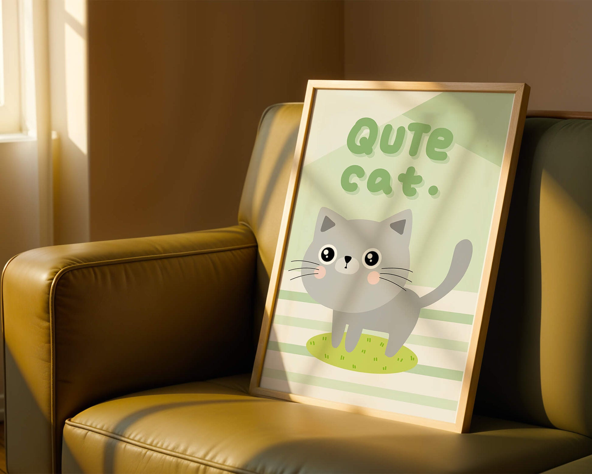 Adorable cartoon cat illustration on pastel background