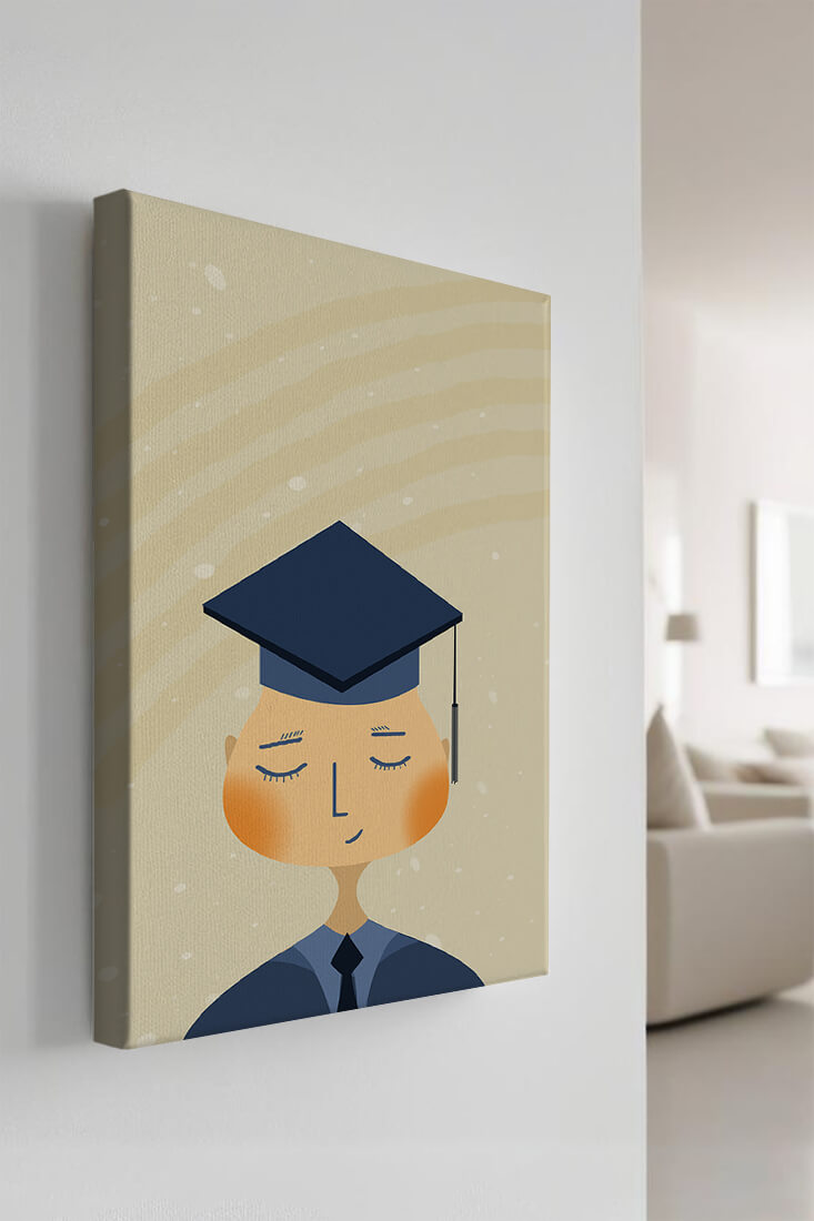 Illustration of a graduate with cap and closed eyes