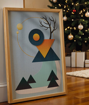 Abstract Geometric Landscape with Mountain and Sun - Mi tienda