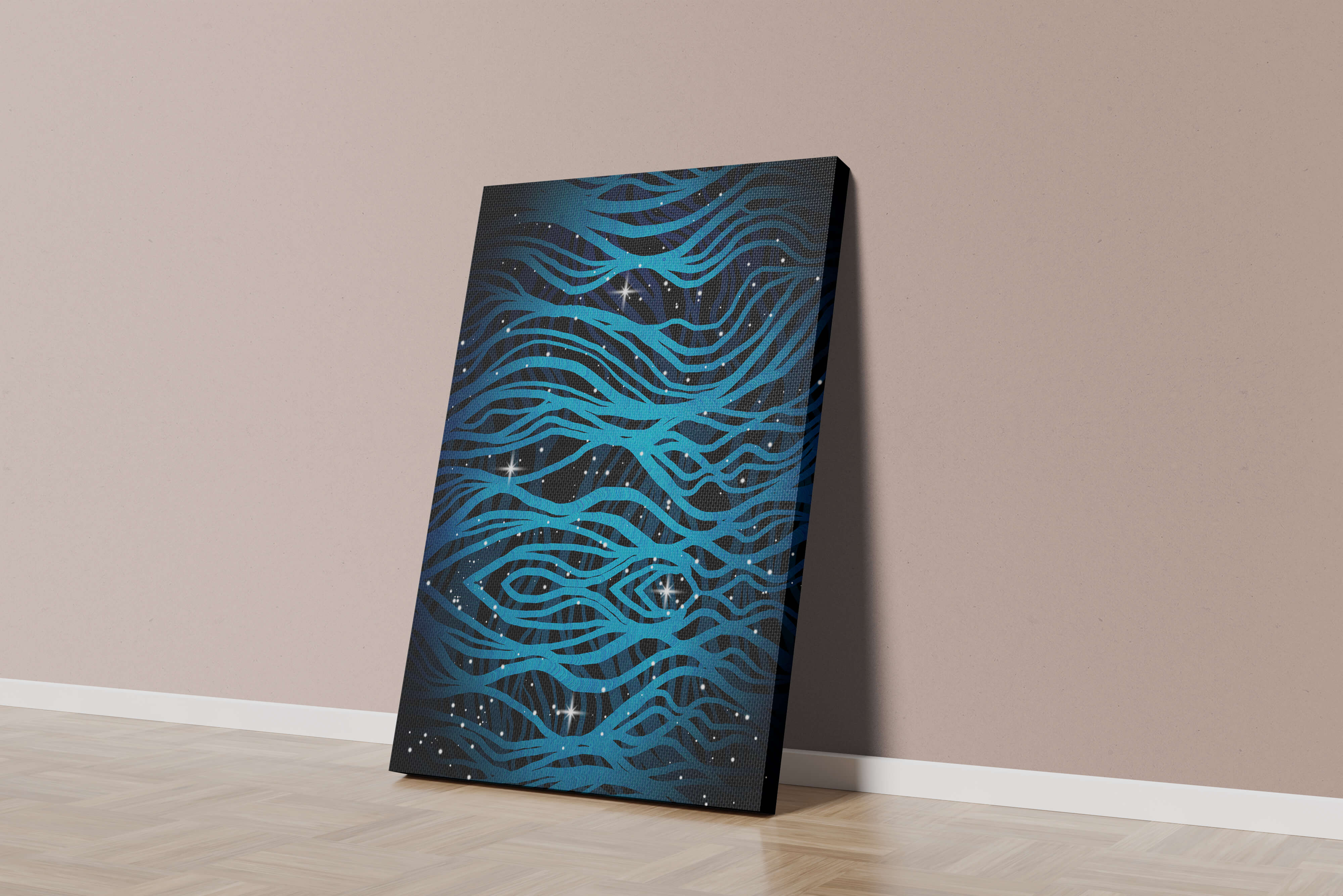 Abstract blue wave lines with starry night background