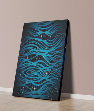 Abstract blue wave lines with starry night background