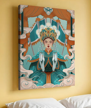 Illustration élégante d'une princesse orientale avec une tenue royale et des éléments mythiques
