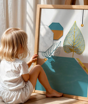 Artistic Composition with Geometric Shapes and Golden Leaf Detail - Mi tienda