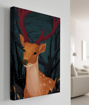 Ilustración majestuosa de un ciervo en un bosque místico
