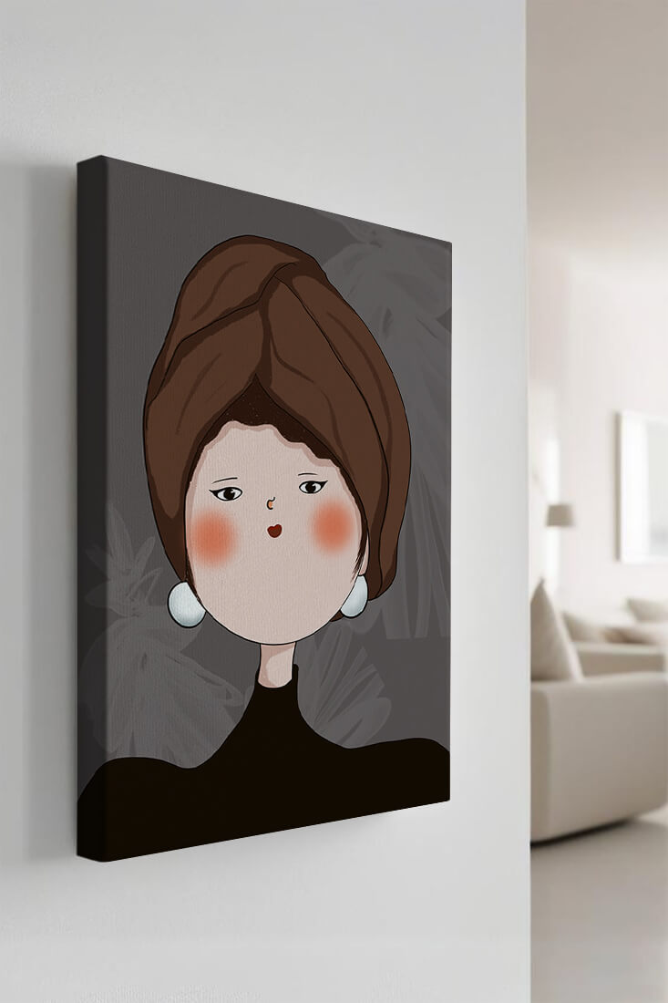 Elegant portrait of a woman with a unique headscarf and expressive features