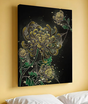 Elegantes Chrysanthemen-Design mit goldenen Akzenten