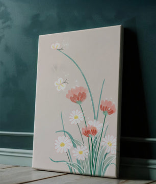 Delicate floral illustration with butterflies and wildflowers