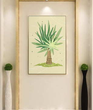 Illustrated tropical yucca plant with a textured background