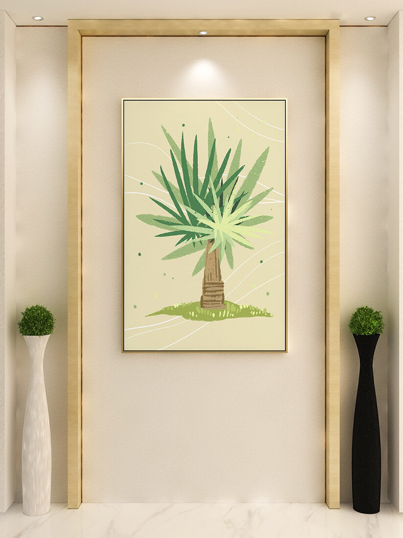 Illustrated tropical yucca plant with a textured background