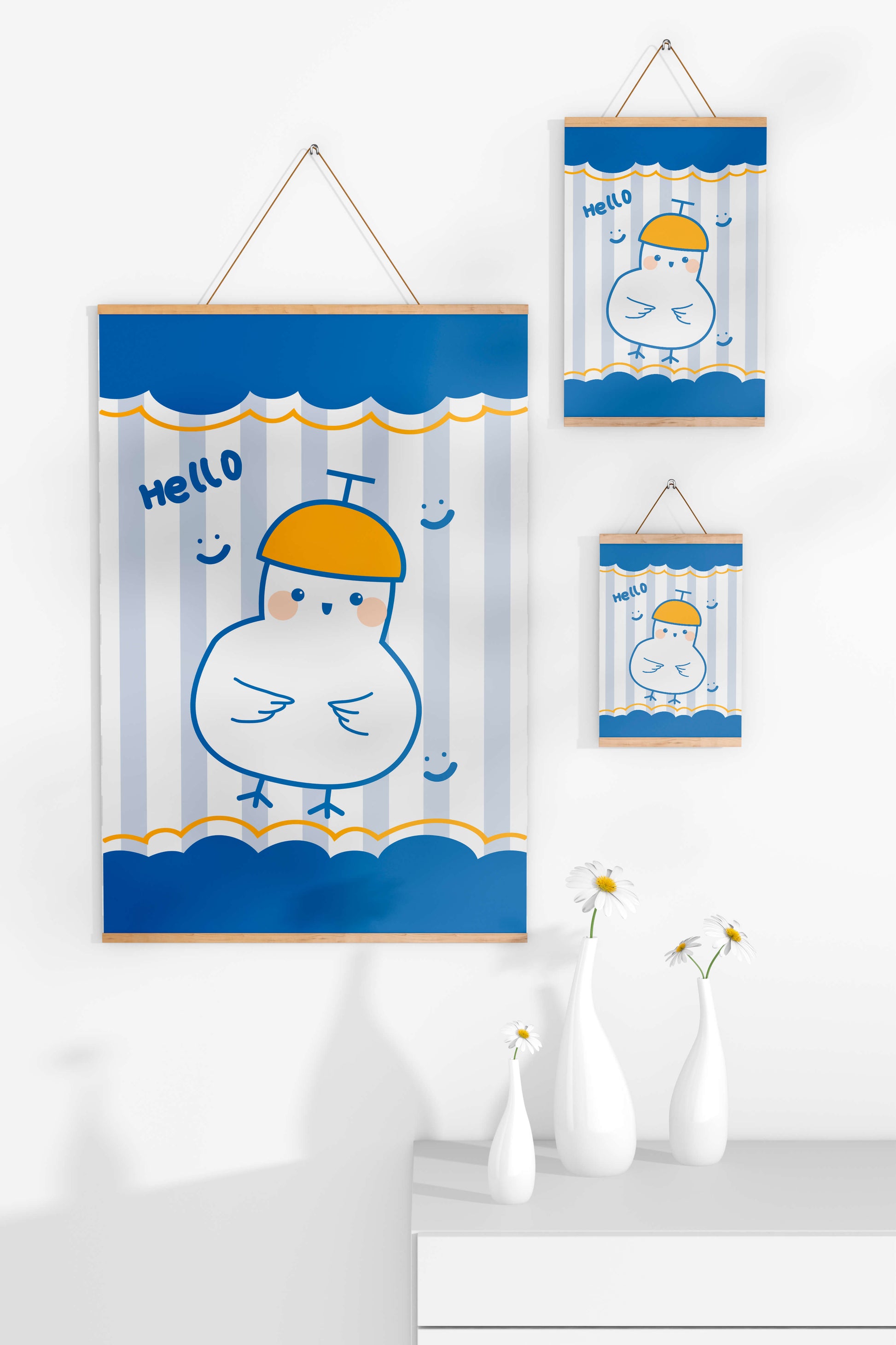Cartoon bird illustration with cheerful design elements