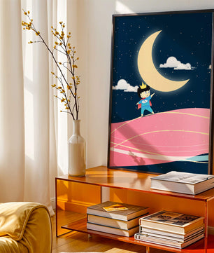 Little Prince Standing on Pink Planet under Starry Night Sky - Mi tienda
