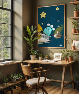 Playful Alien Illustration with Space Background and Stars - Mi tienda