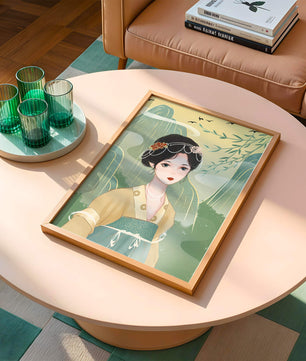 Traditional Asian Art Featuring Woman with Jewel Embellishments