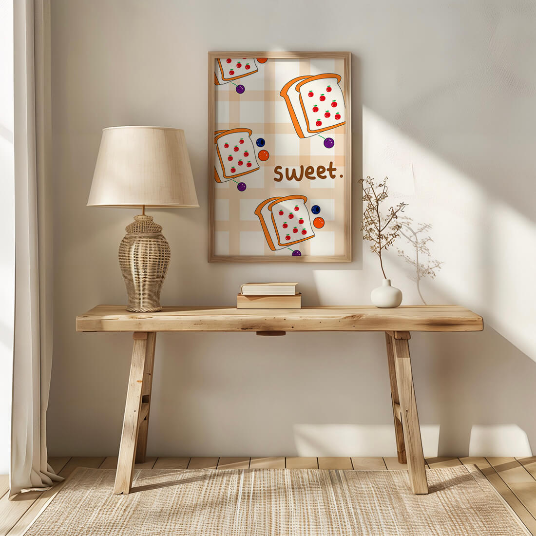 Playful toast pattern with fruit decor and text