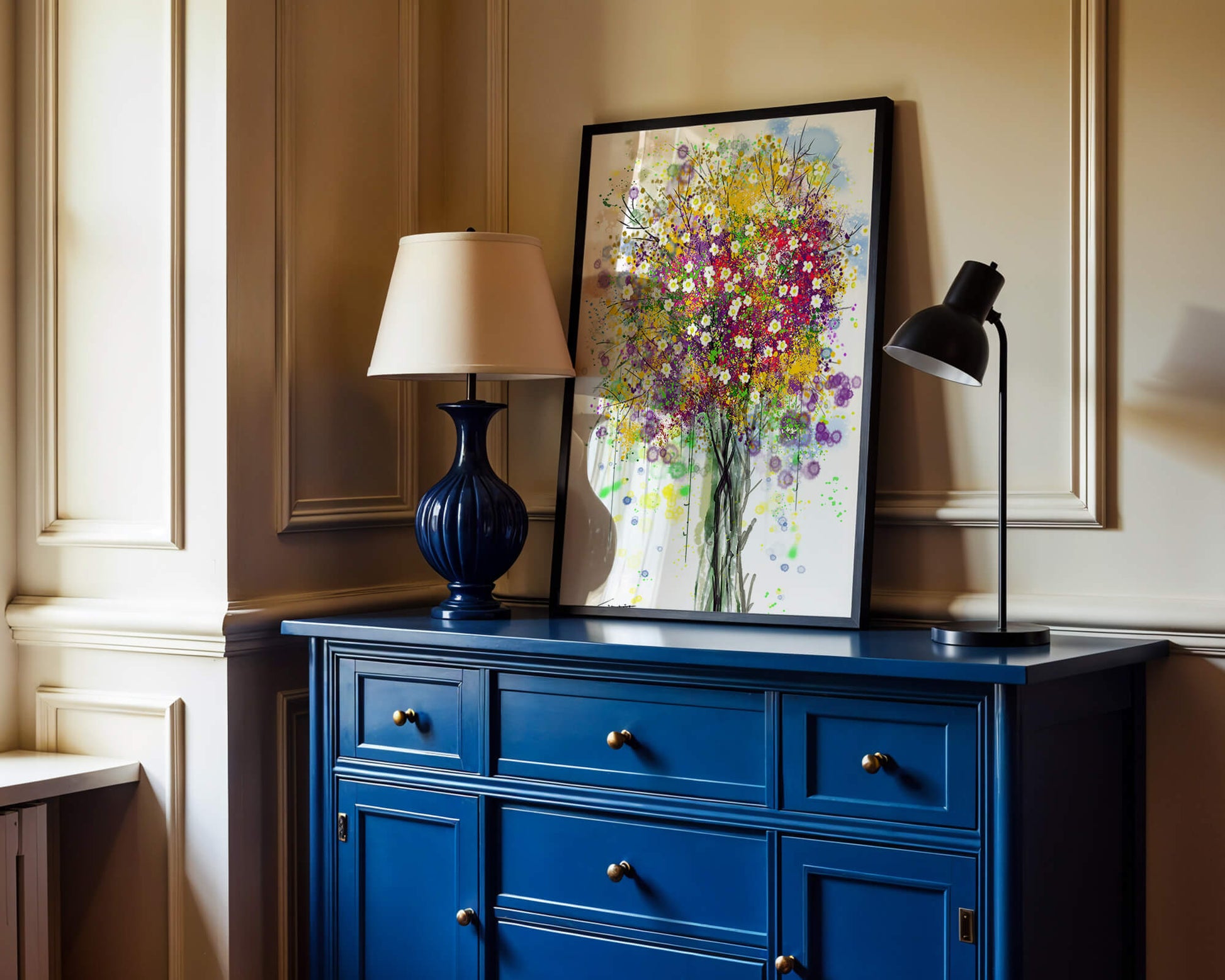 Abstract expressionist floral tree with vibrant colors