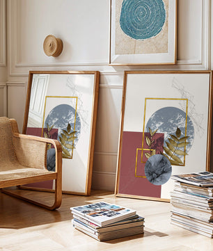 Abstract Composition with Gold Accents and Geometric Shapes - Mi tienda