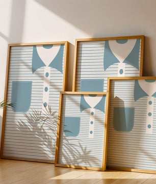 Minimalist artwork featuring striped pattern and abstract shapes