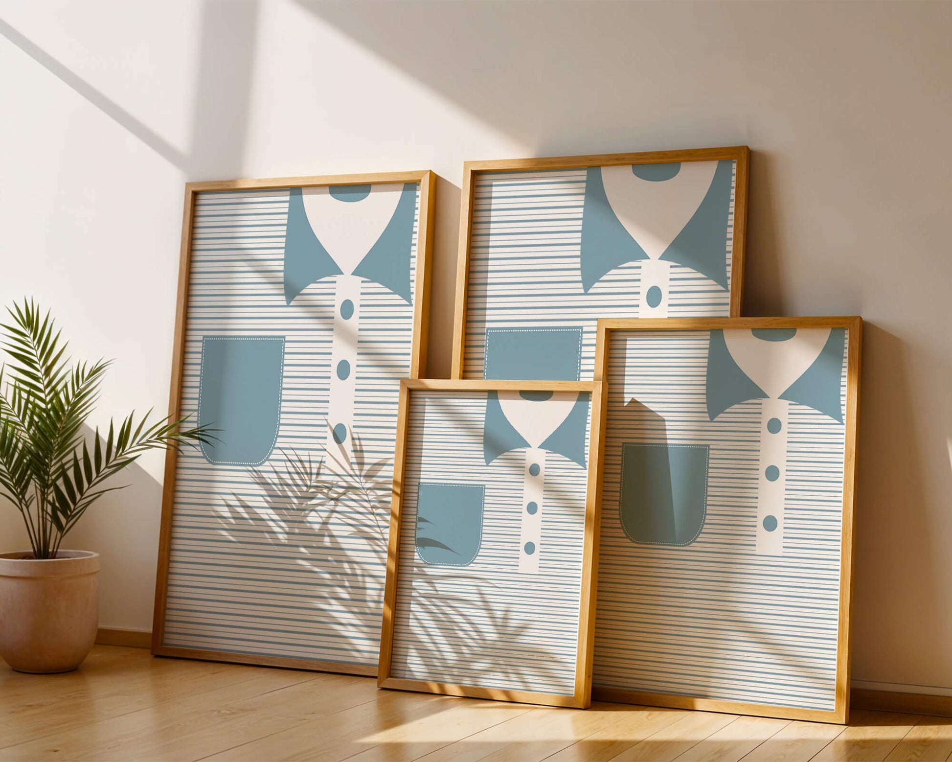 Minimalist artwork featuring striped pattern and abstract shapes