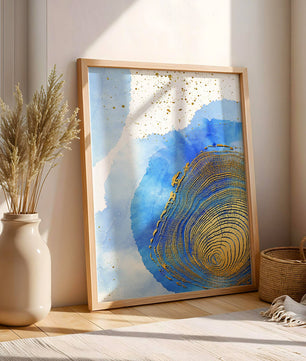 Abstract Watercolor Art with Gold Accents and Circular Pattern Design - Mi tienda