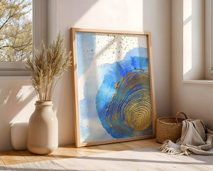 Abstract Watercolor Art with Gold Accents and Circular Pattern Design - Mi tienda