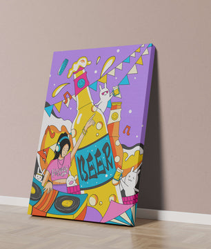 Vibrant Party Scene with DJ and Cartoon Characters