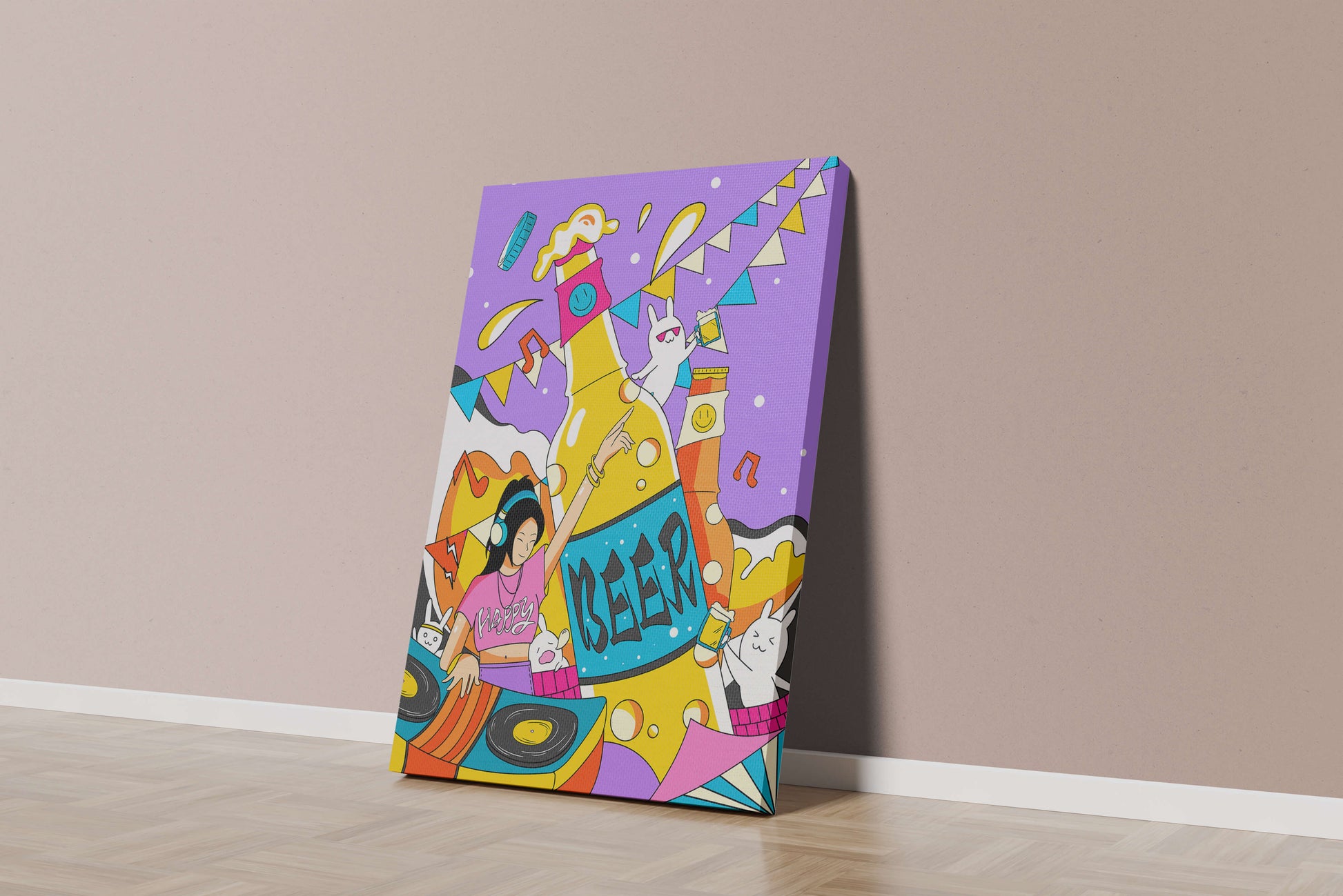 Vibrant Party Scene with DJ and Cartoon Characters