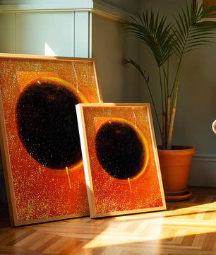 Abstract Representation of a Solar Eclipse with Vibrant Orange and Black Contrast