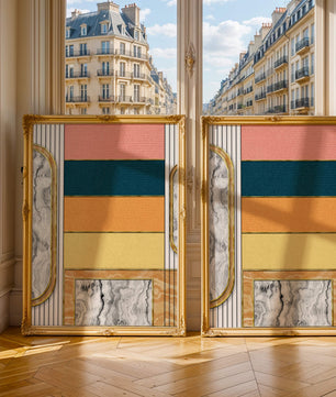 Abstract Geometric Art with Gold and Marble Accents