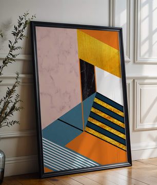 Abstraktes geometrisches Design mit Marmor- und Goldtexturen