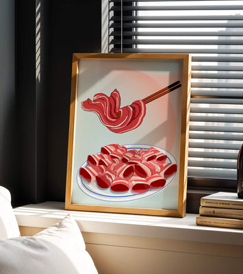 Delicious raw meat slices on plate with chopsticks in background