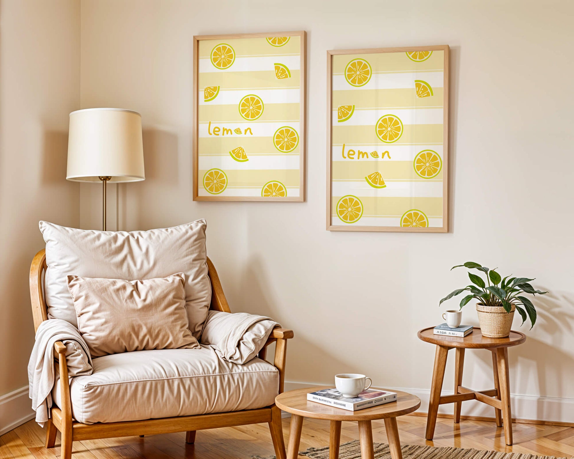 Yellow lemon slices pattern with bold stripes