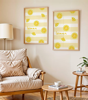 Yellow lemon slices pattern with bold stripes