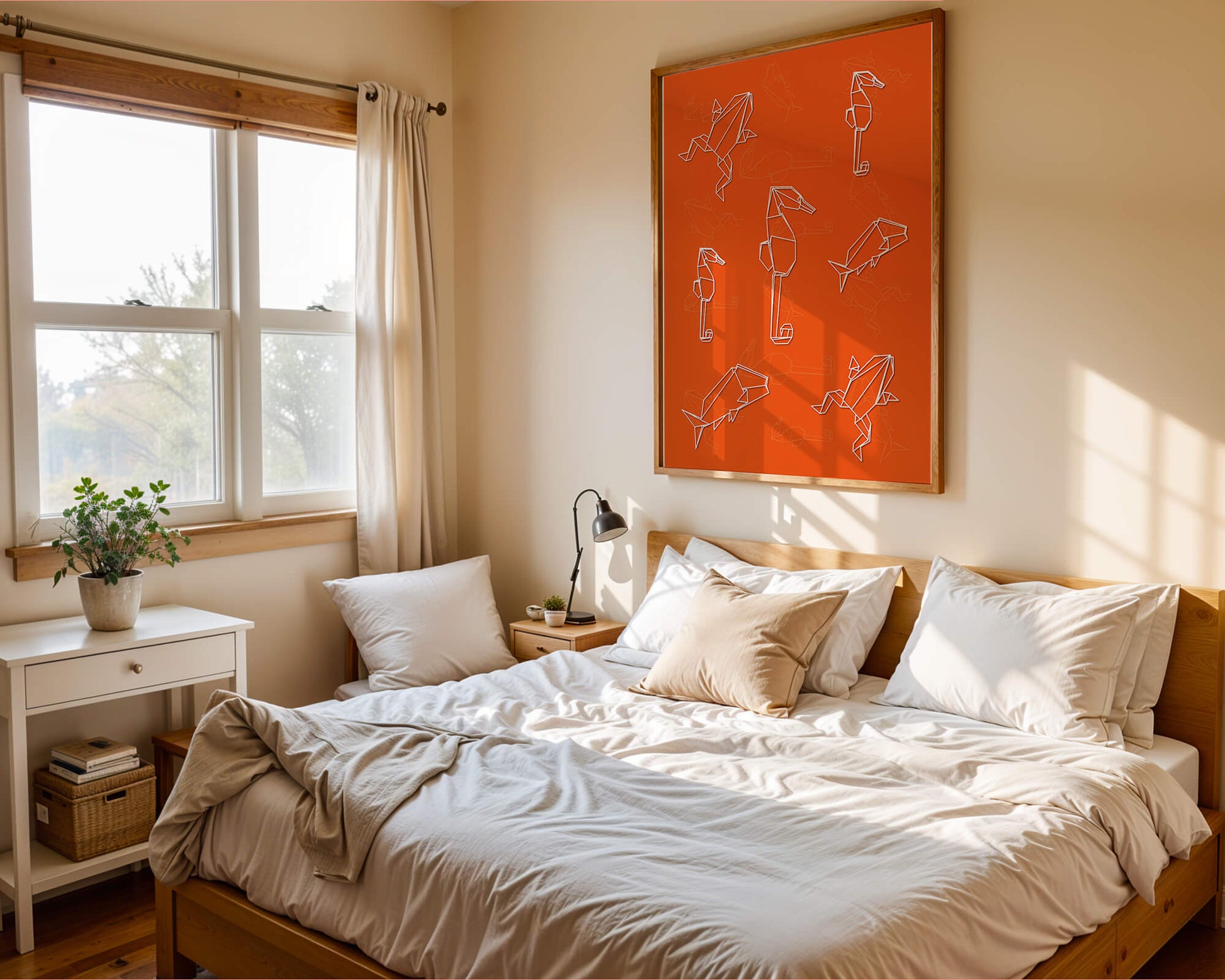 Geometric animal patterns on vibrant orange background