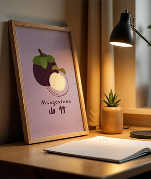 Illustration de fruit de mangoustan avec fond violet