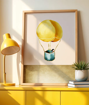 Charming Hot Air Balloon Illustration with Golden Accents