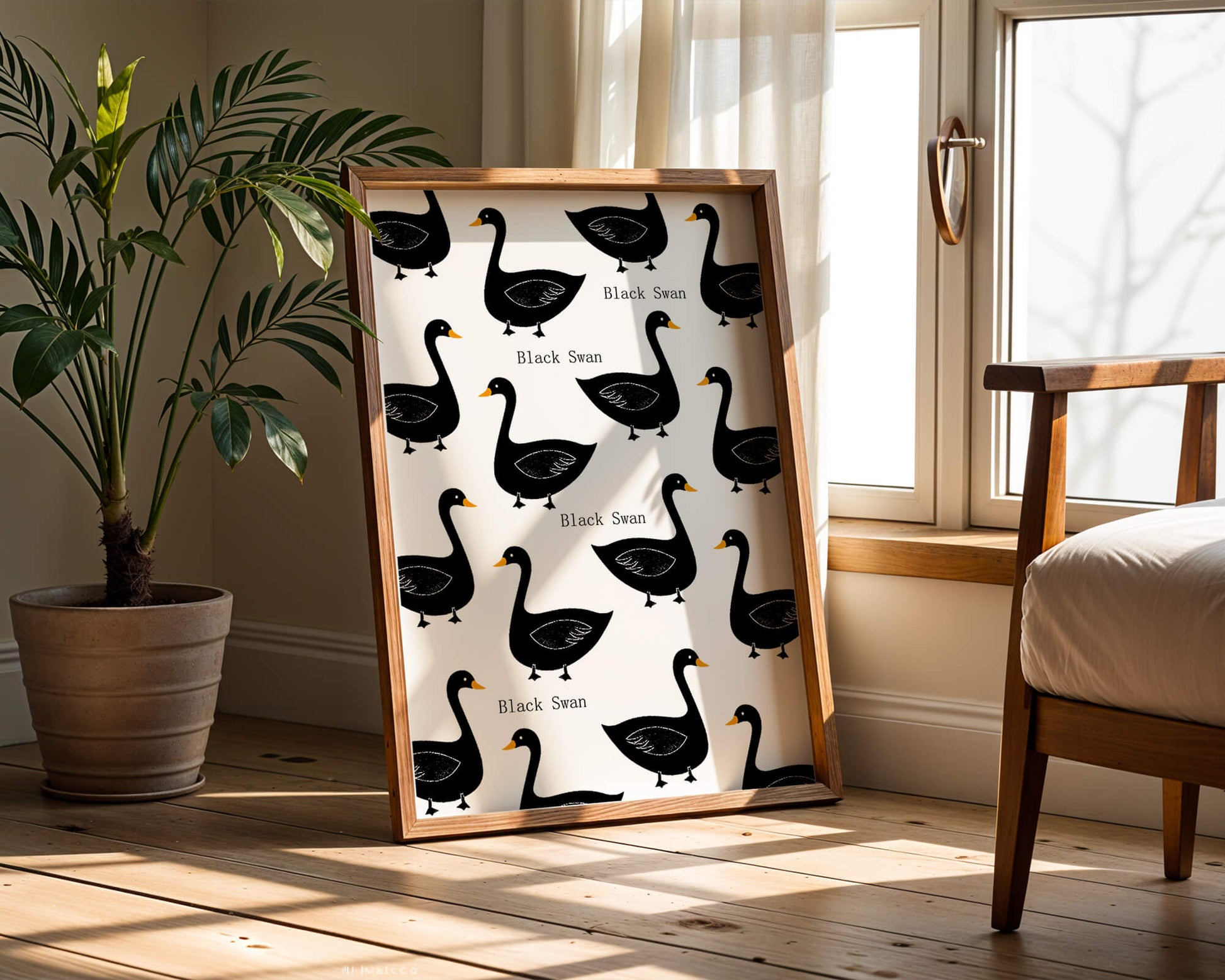 Seamless bird pattern with minimalist design and bold accents