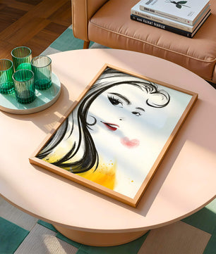 Dibujo de retrato elegante con labios rojos y motivo de corazón