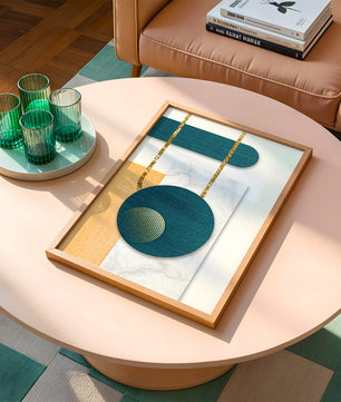 Abstract geometric design with gold accents and textured elements