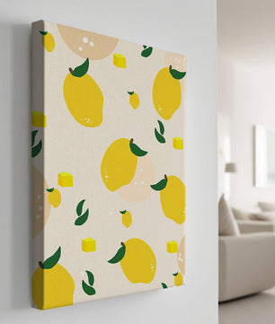 Playful lemon pattern with green leaves and abstract shapes
