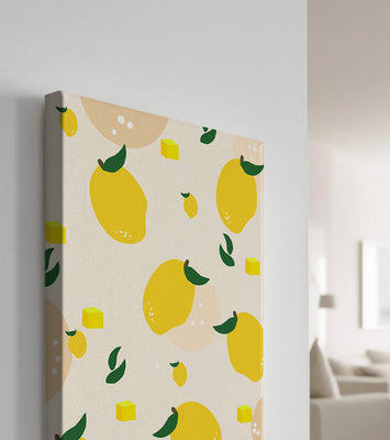 Playful lemon pattern with green leaves and abstract shapes