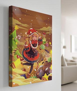 Festive anime character surrounded by gifts and holiday decor